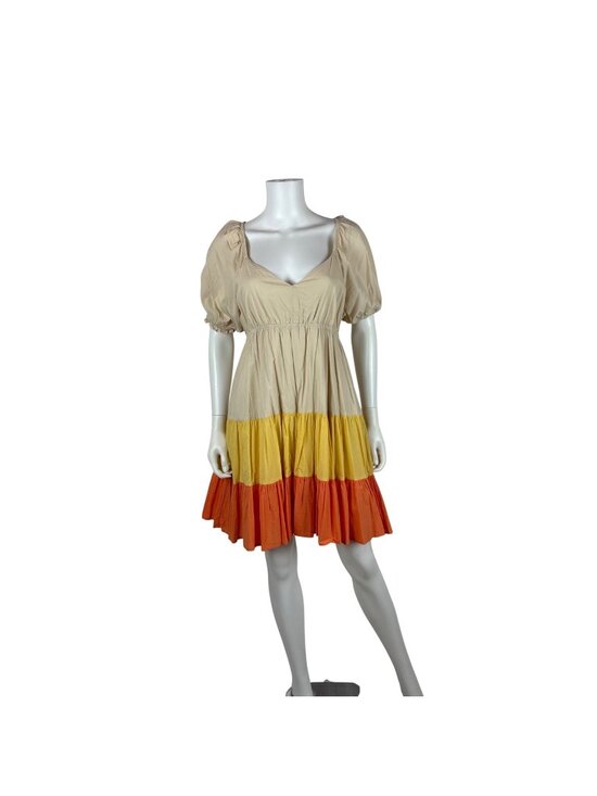 Merci Dresses & Skirts - &Merci Candy Corn Dress Womens M Puff Sleeve Halloween Colorblock Mini Fit Flare